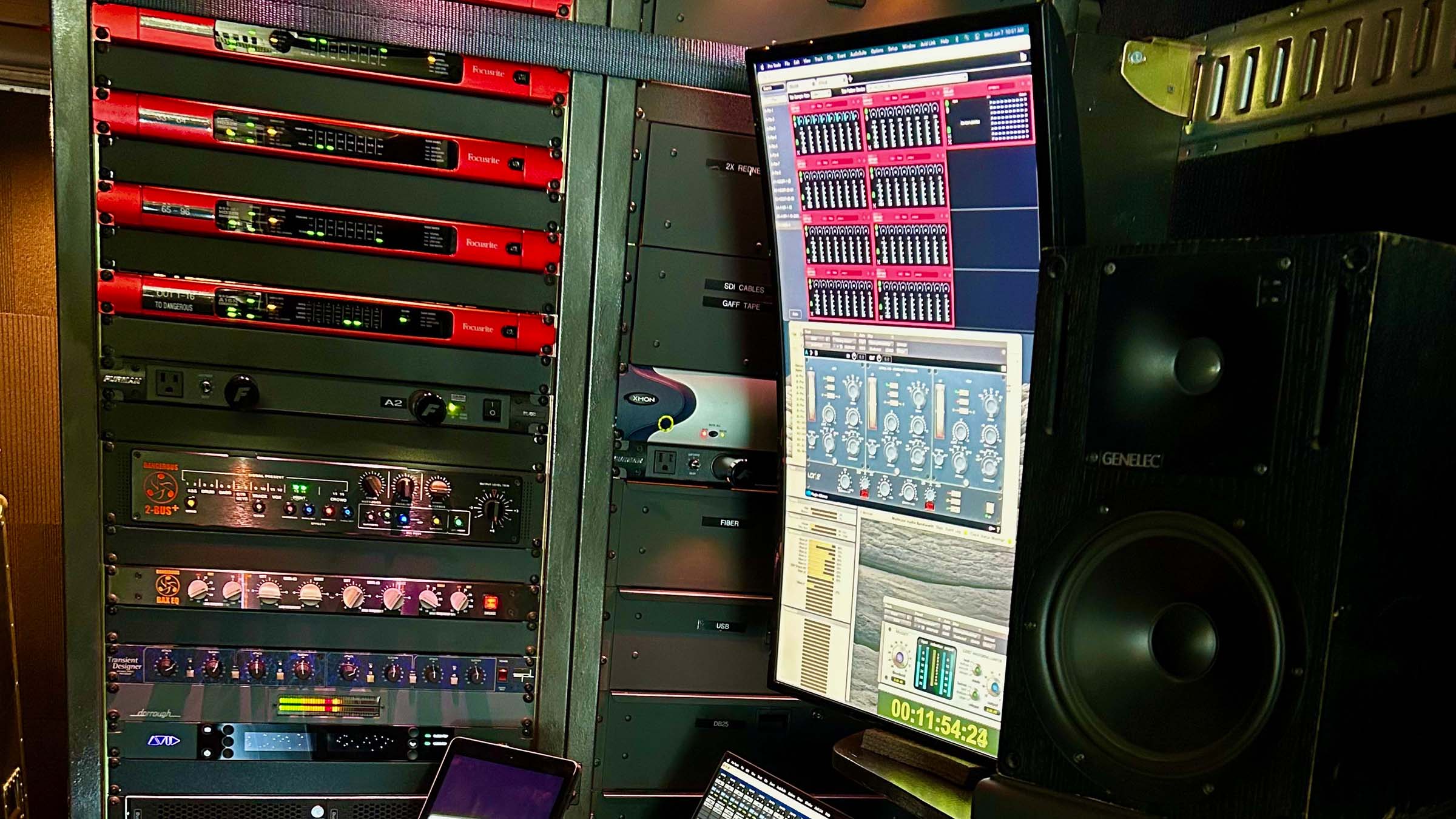 American Mobile’s remote truck control room, featuring Focusrite RedNet components American Mobile’s remote truck control room, featuring Focusrite RedNet components